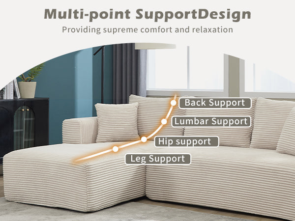 Modular Sectional Sofa Couches L-Shape Couch 3 Seat Modular Sofa Memory Foam Sectional Couches for Living Room, Cloud Couch with Oversized Chaise (Beige, Stripe (Left Facing Chaise))