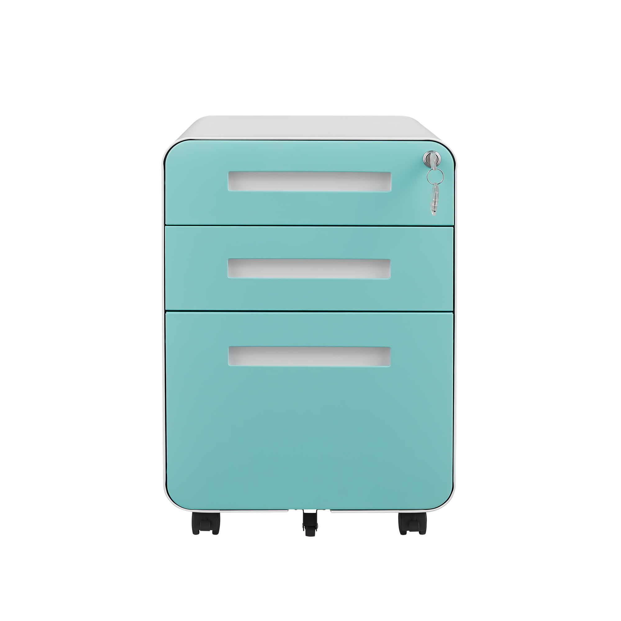 Simple Style 3 Drawer Mobile File Cabinet Under Desk Office Storage in White+Green, Metal, 18x15.75x22.83 inches