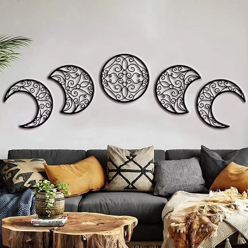 Set Of 5 Wrought Iron Crescent Moon Wall Art Home Decor