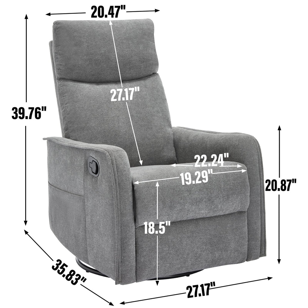 Heat Massage Manual Recliner Chair with Rocker and Swivel in Fabric for Living Room, Grey