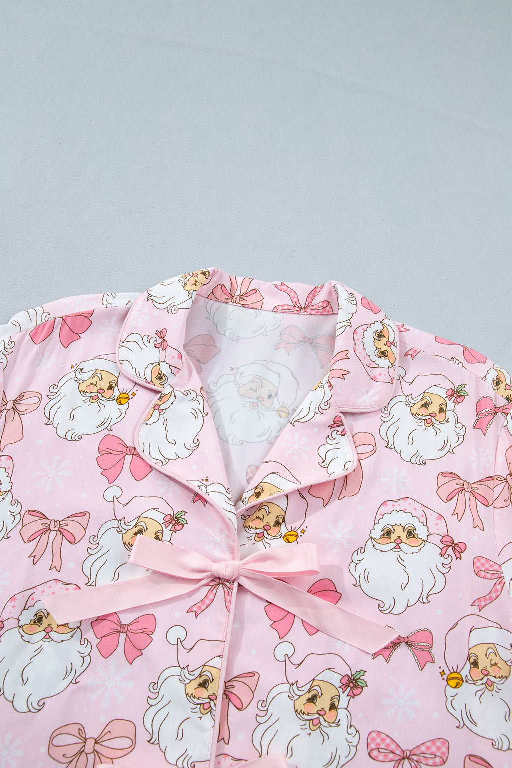 Christmas Santa Print Top & Shorts Pajama Set
