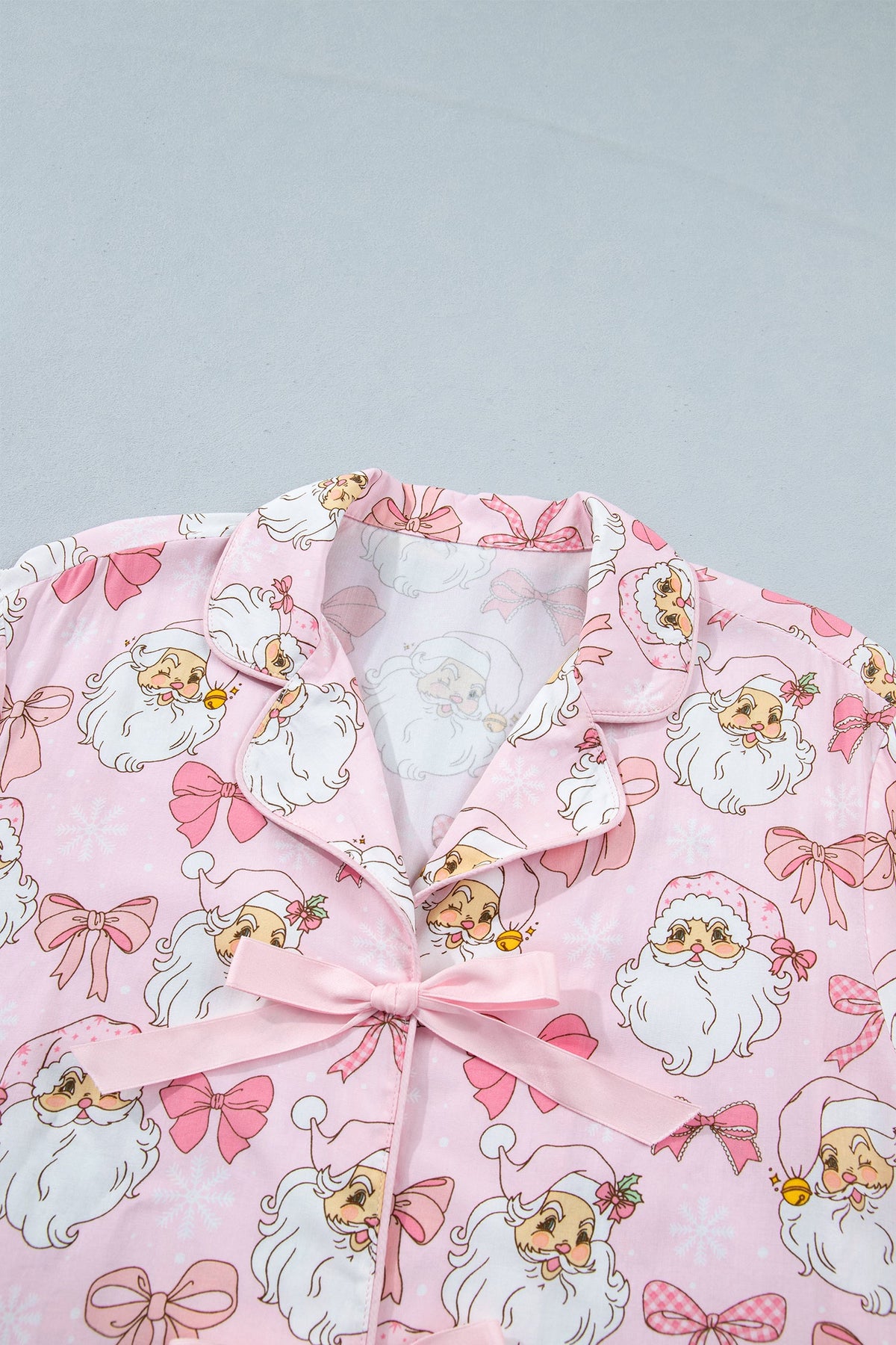 Christmas Santa Print Top & Shorts Pajama Set