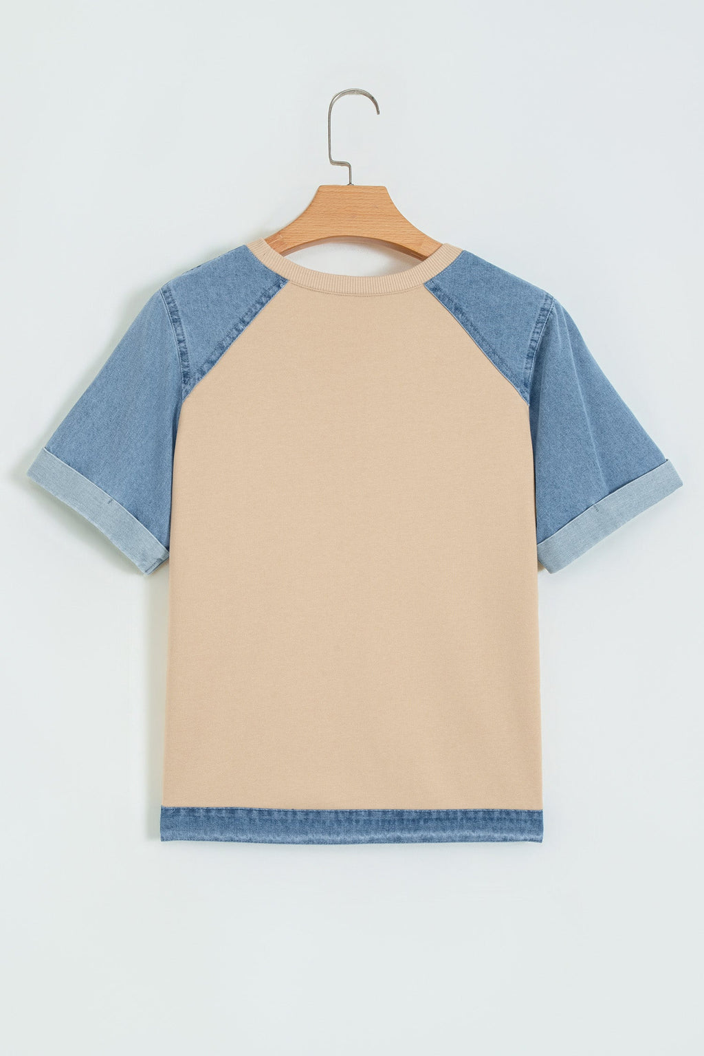 Colorblock Denim Patchwork Raglan Sleeve Tee