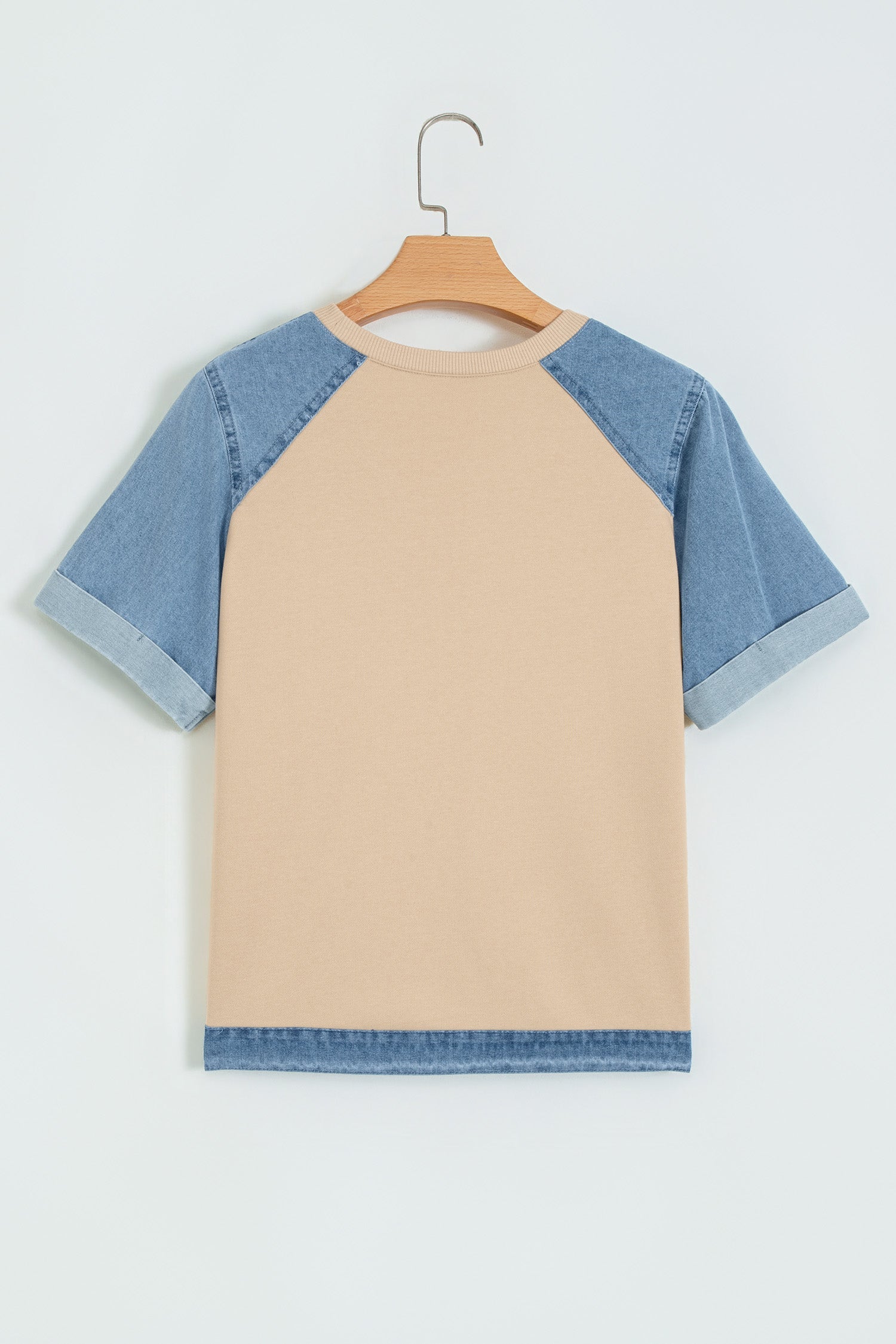 Colorblock Denim Patchwork Raglan Sleeve Tee