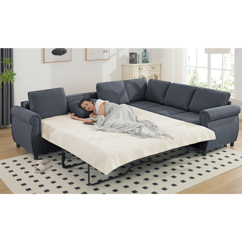 [NEW ARRIVED] [VIDEO PROVIDED] Sleeper Sofa, 2 in 1 Pull Out Couch Bed,6 seater sofa bed, L Shaped Sleeper Sectional Sofa Couch,Riveted sofa,104'' Large combined sofa Bed in living room, GRAY