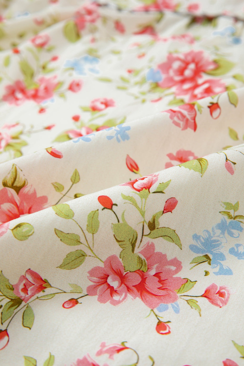 Floral Stripe Trim 3/4 Puff Sleeve Dress
