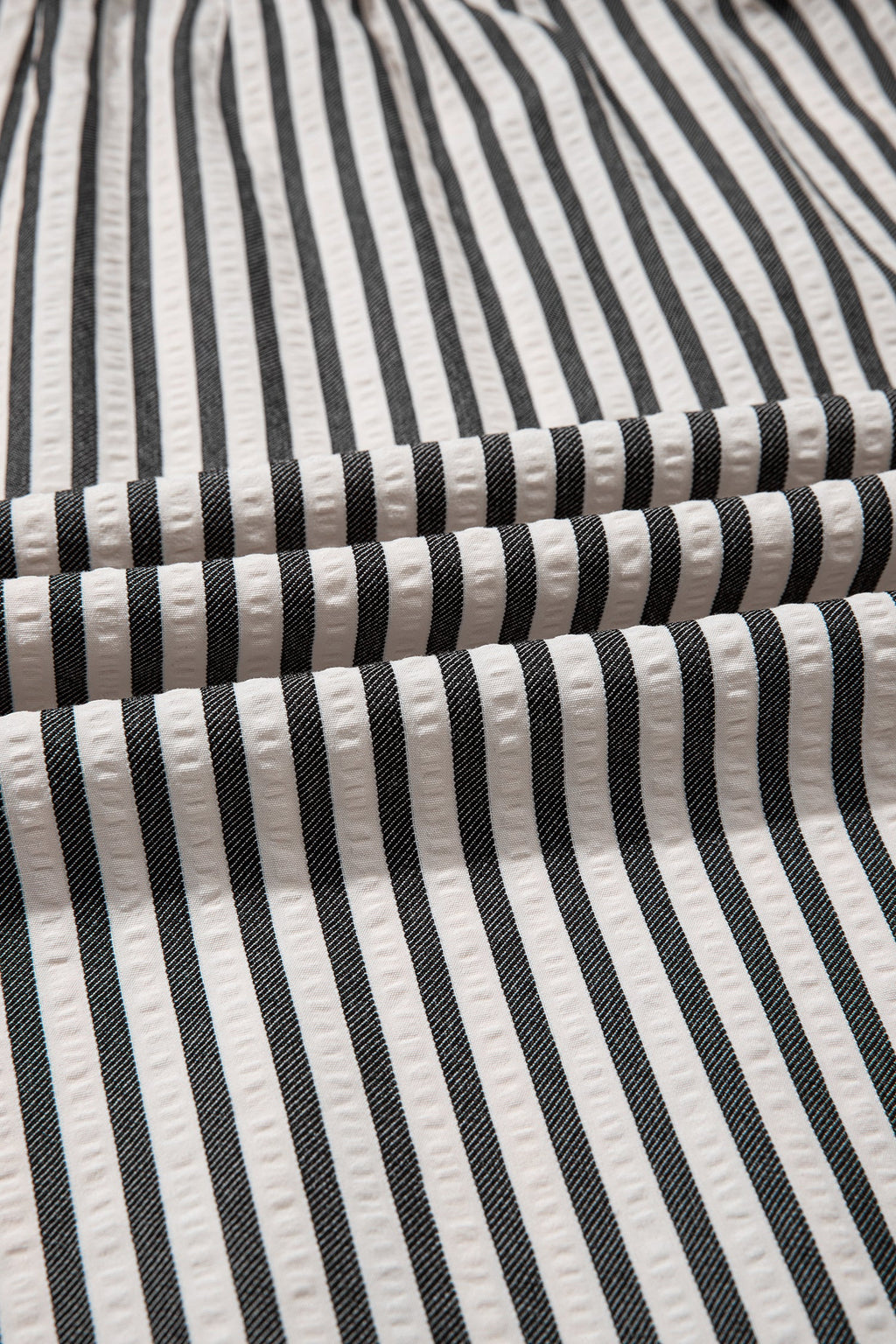 Stripe Scallop Trim Shirt Collar Maxi Dress