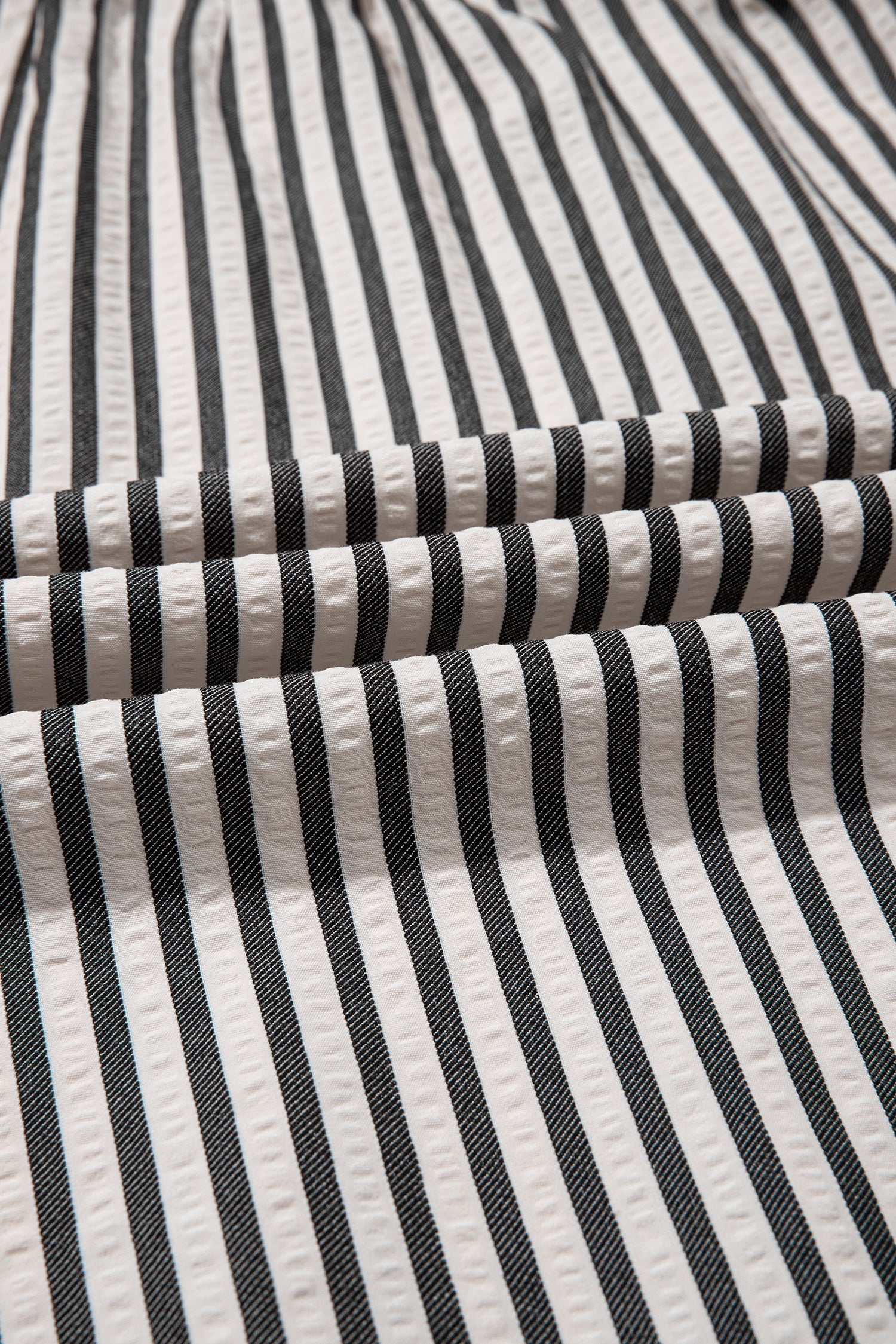 Stripe Scallop Trim Shirt Collar Maxi Dress