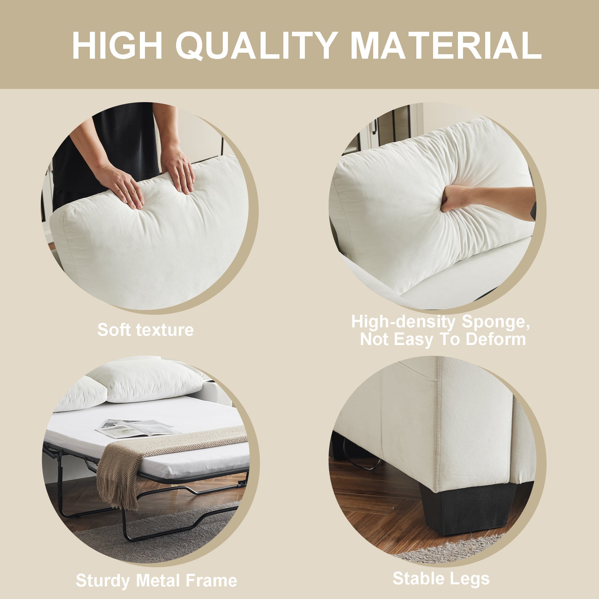 Pull-out sofa bed, chenille material, pull-out queen sofa bed, with USB charging, mobile phone holder, memory sofa, removable and washable cushions, suitable for living room, bedroom, apartment, white