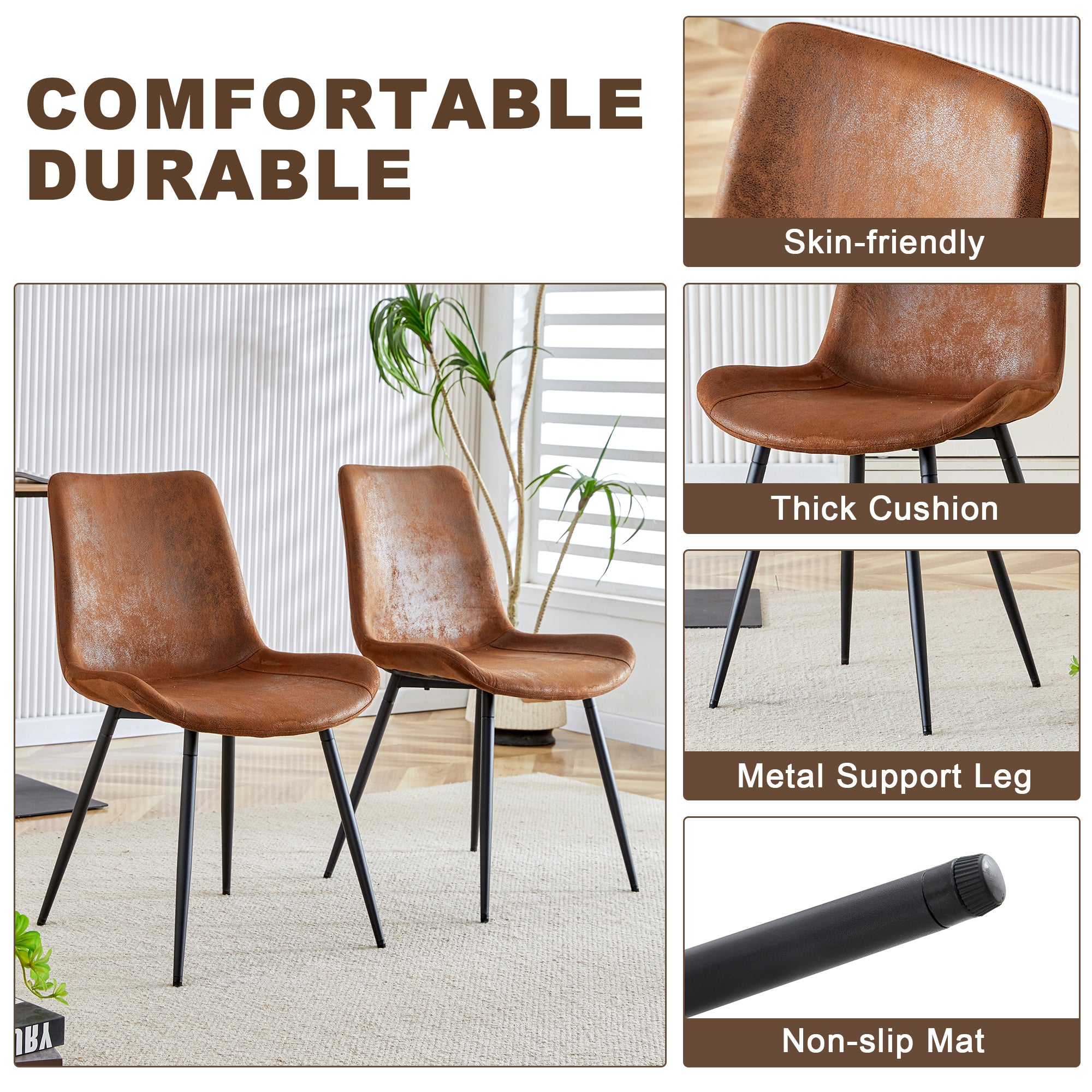 1 table and 4 chairs set.63'x35.4x30' Rectangular Transprant Tempered glass Dining Tabletop with Wood color MDF OC shaped bracket.Paired with 4 brown technology fabric dining chairs.W1151S02014