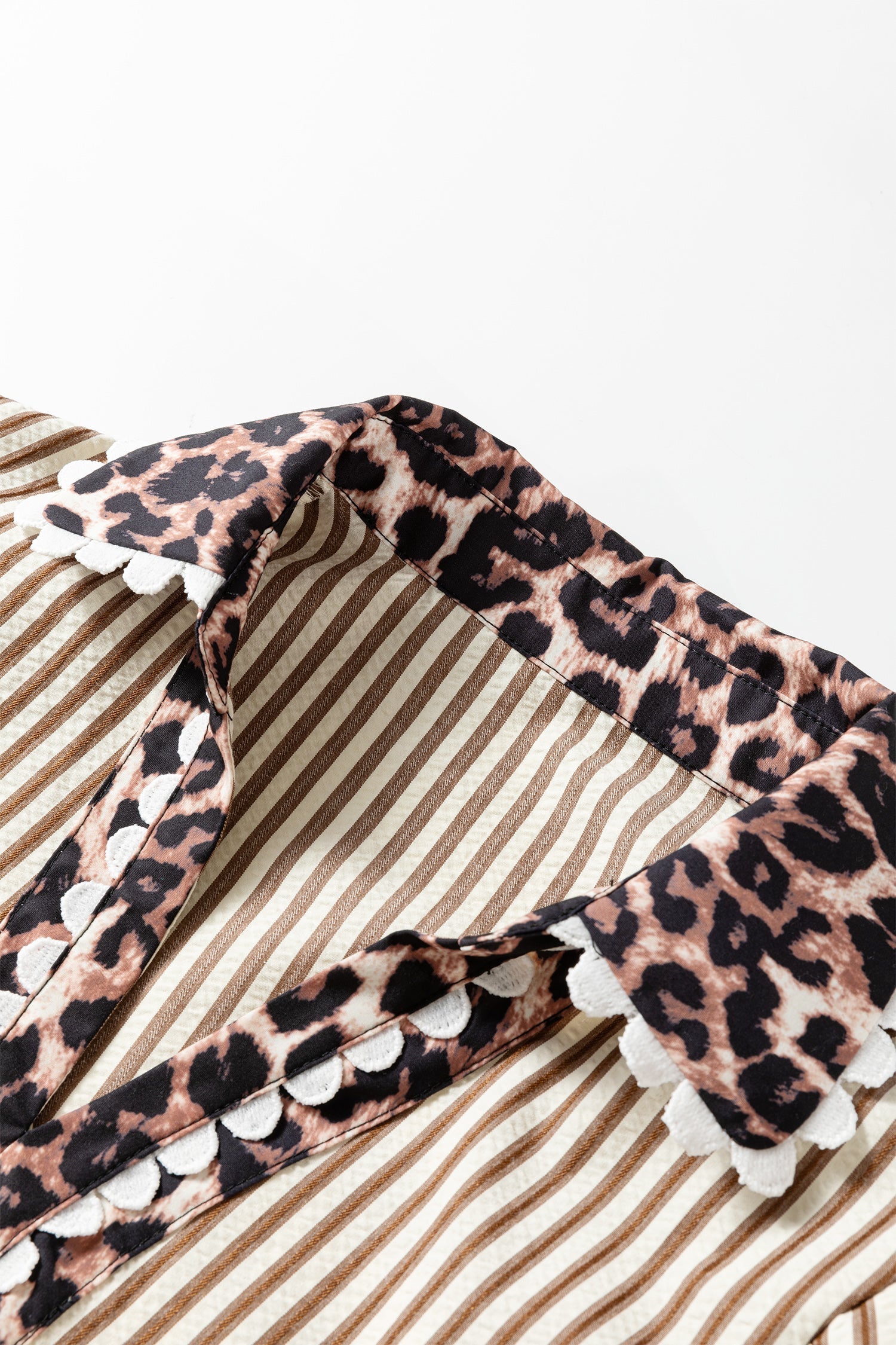 Leopard Patchwork Collared V-Neck Puff Sleeve Blouse