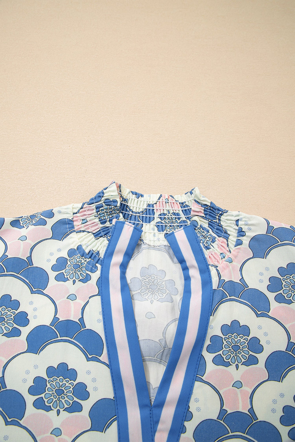 Floral V-Neck Flounced Short Sleeve Blouse