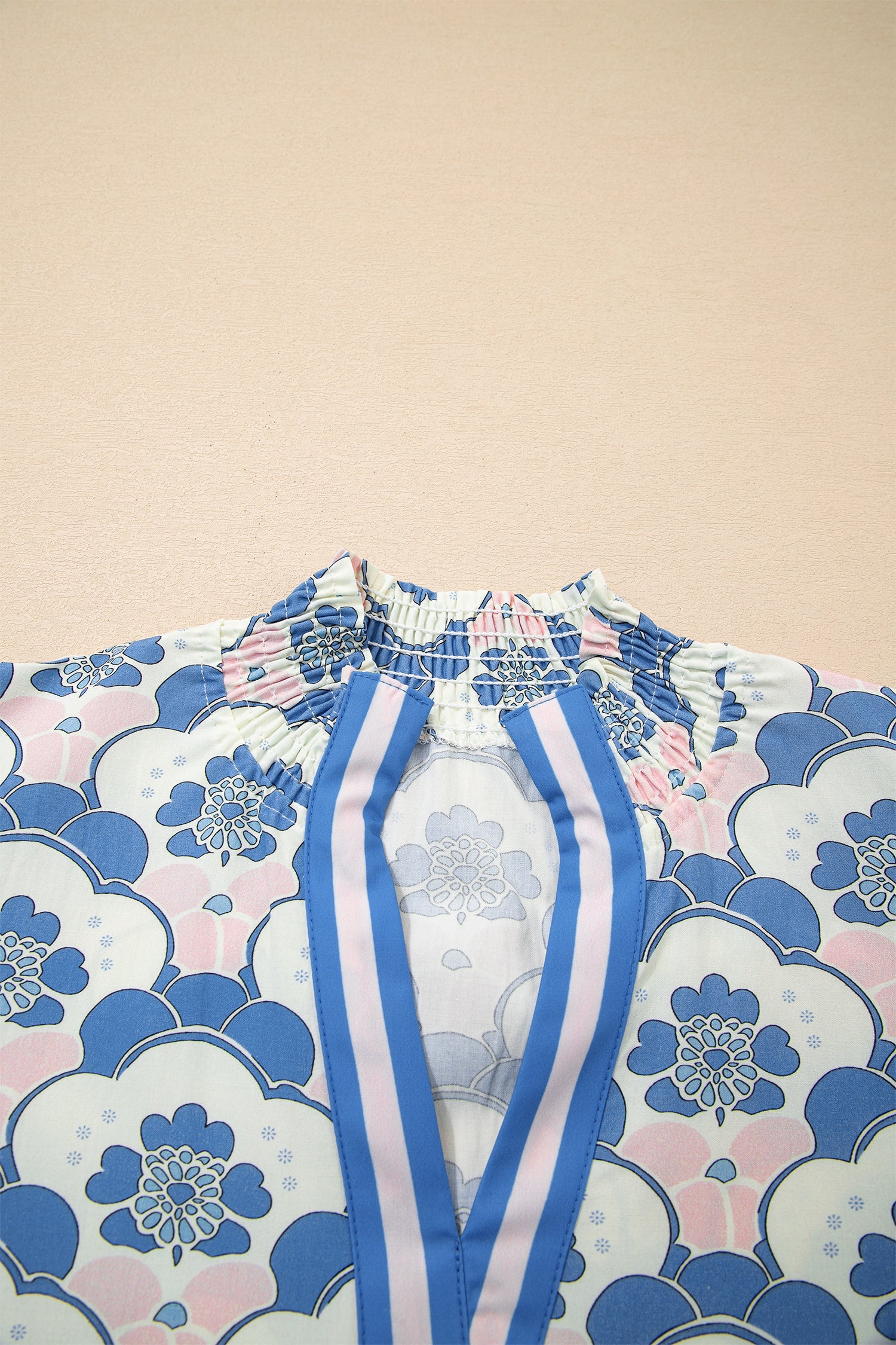 Floral V-Neck Flounced Short Sleeve Blouse
