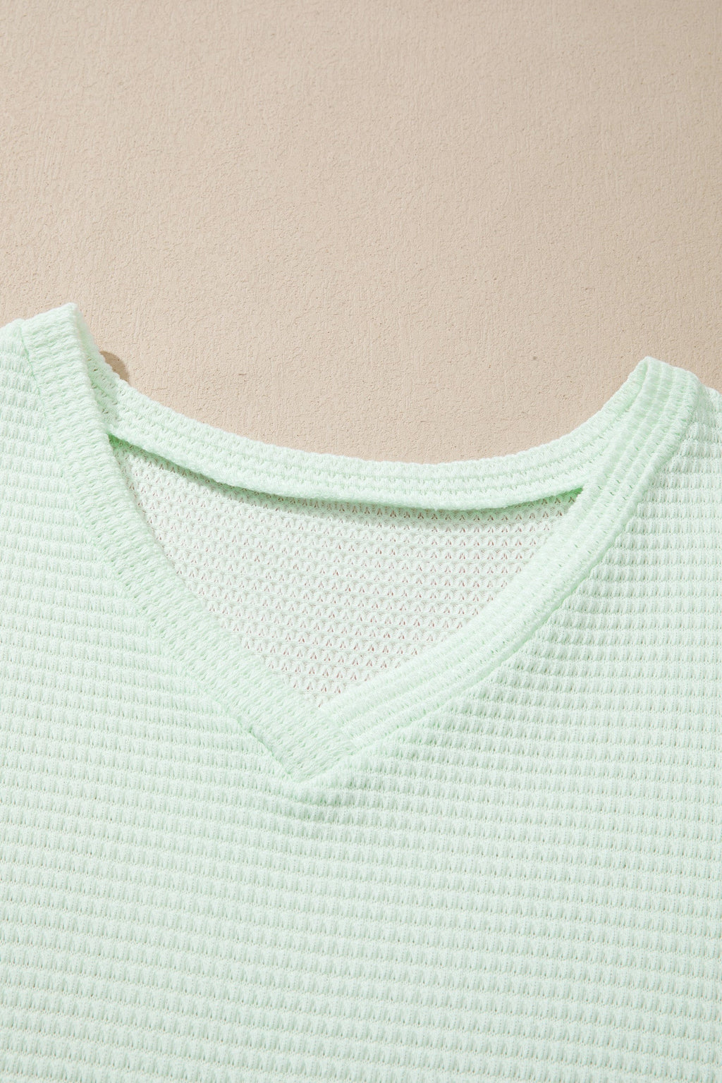Plus Size Solid Waffle Knit V-Neck Short Sleeve Top