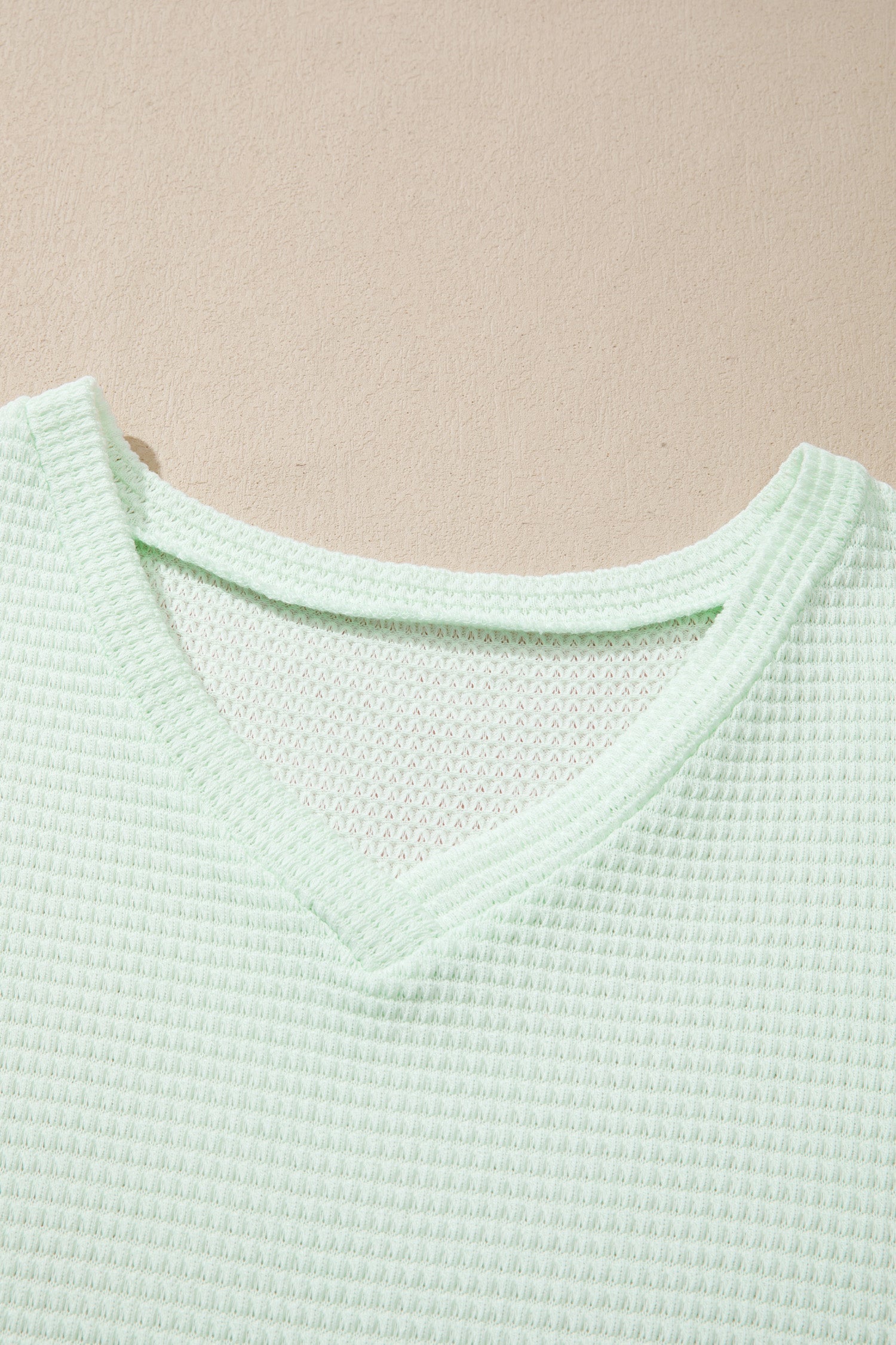 Plus Size Solid Waffle Knit V-Neck Short Sleeve Top