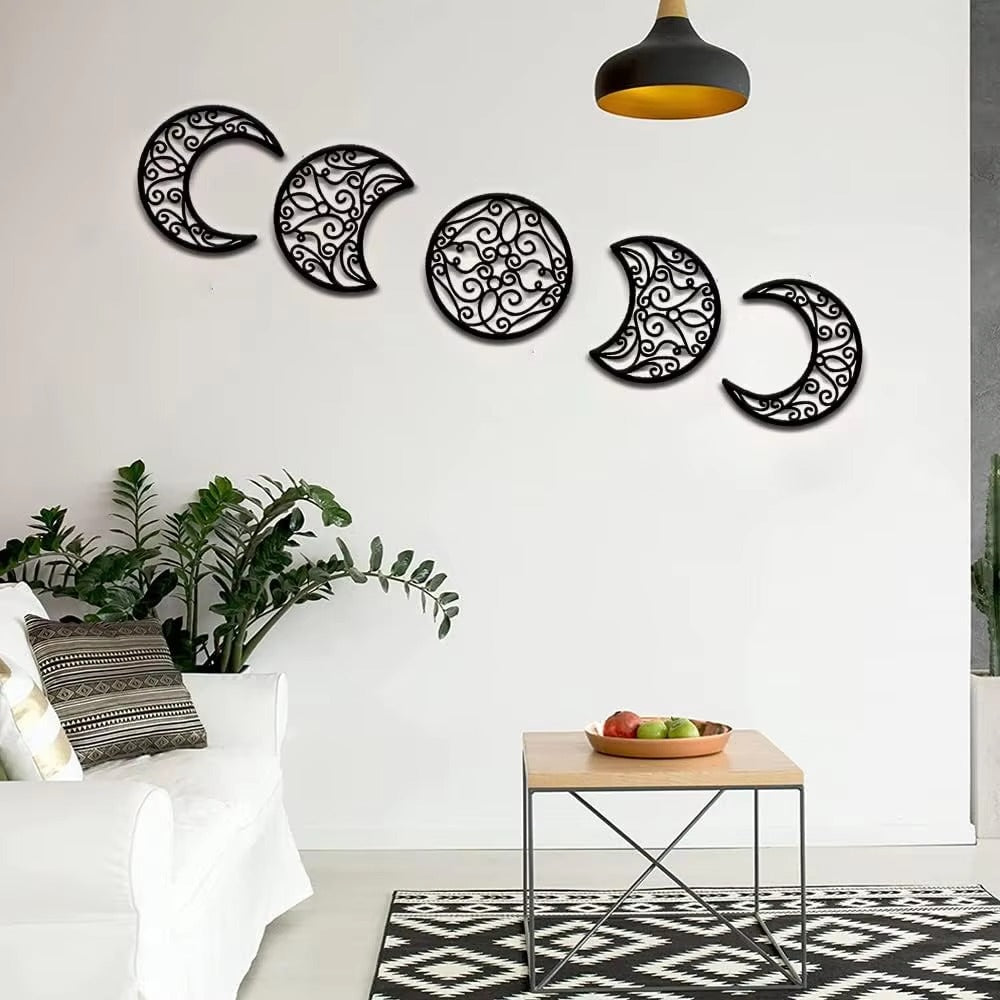 Set Of 5 Wrought Iron Crescent Moon Wall Art Home Decor