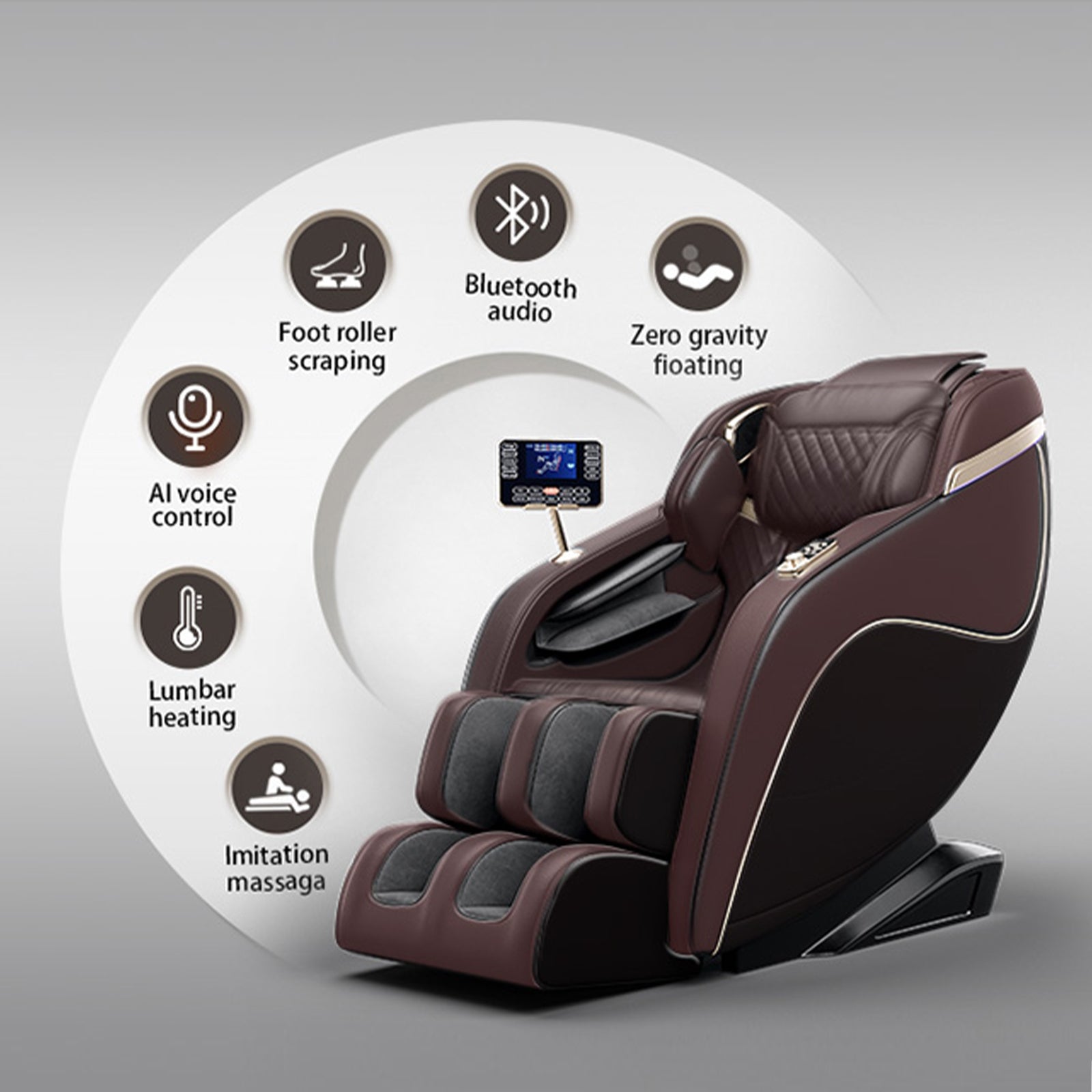 'Luxury Meets Technology! Zero Gravity Massage Chair with SL-Track, Shiatsu, Heated Back & Calves, Foot Rollers, Built-in Speakers & Smart LCD Control – Elevate Your Home or Office Comfort!'