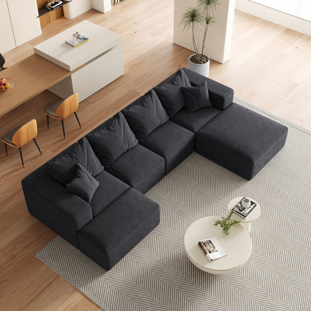 Modern Upholstered Sectional Boneless Couch Set,Modular 132' L Shaped Sectional Living Room Sofa Set With 6 Pillows,Free Combination Sofa Couch for Living Room,Bedroom