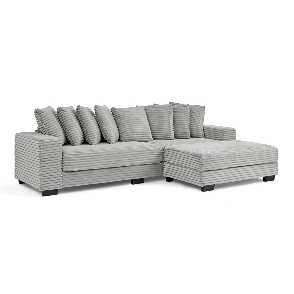 Corduroy Tufted Upholstered Sleeper Sectional Sofa, L-Shaped Modular Convertible Sofa , Can freely change the position of the footrests-Gray(Assembly is required)