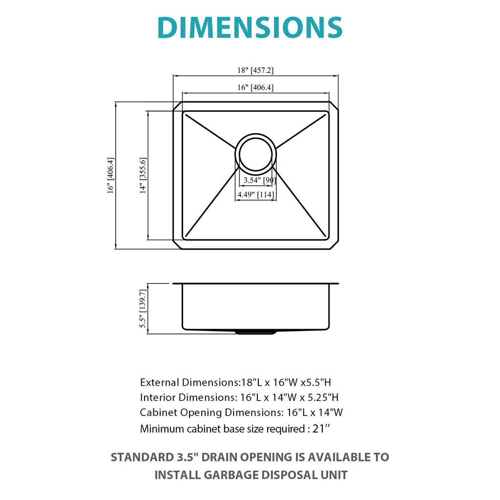 Modern Undermount Stainless Steel Kitchen Sink 16 Gauge, Deep Single Bowl