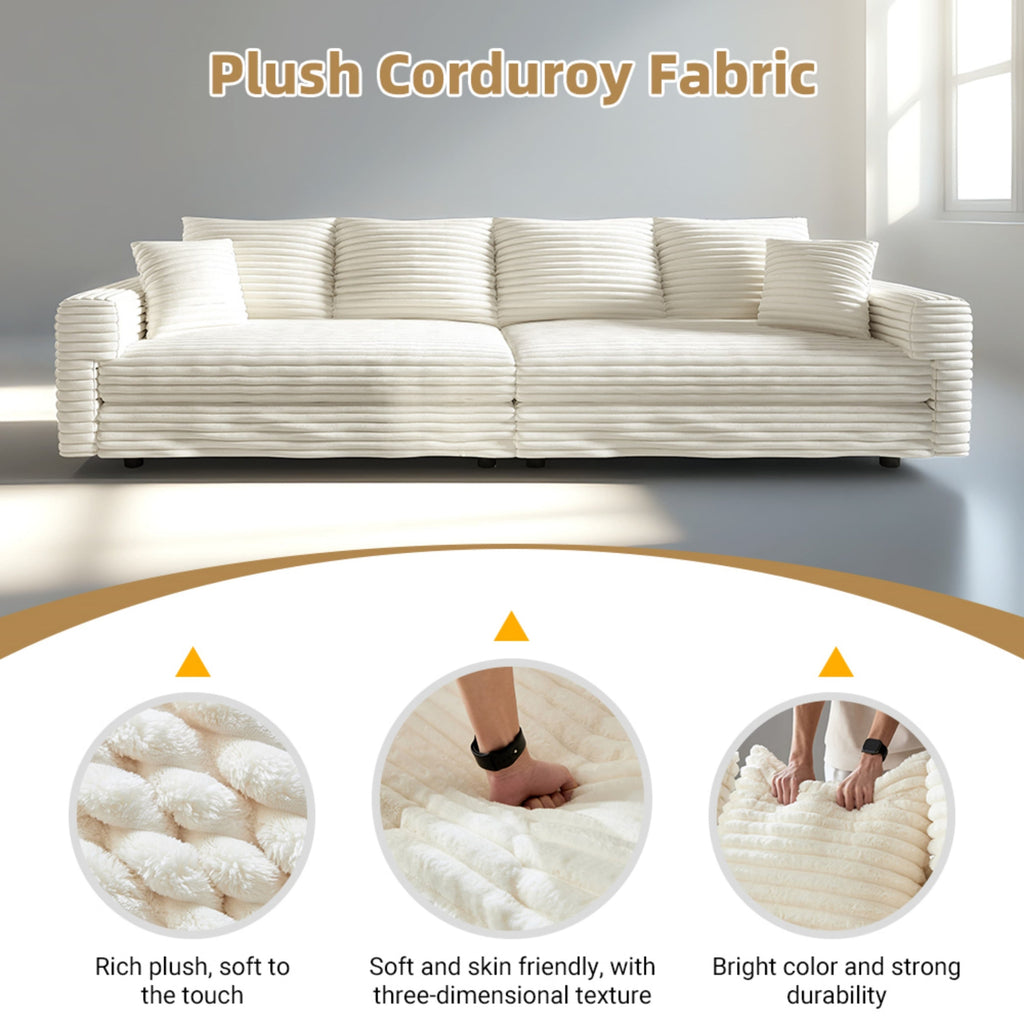 104.3 ' Plush Corduroy 4-Seat Sofa, Modern Comfy Upholstered Sofa Cloud Couch, Deep Seat Couches with Soft Pillows and 2 Ottomans, Convertible Sofa Lounge Chair, for Living Room,Apartment,Office,Beige