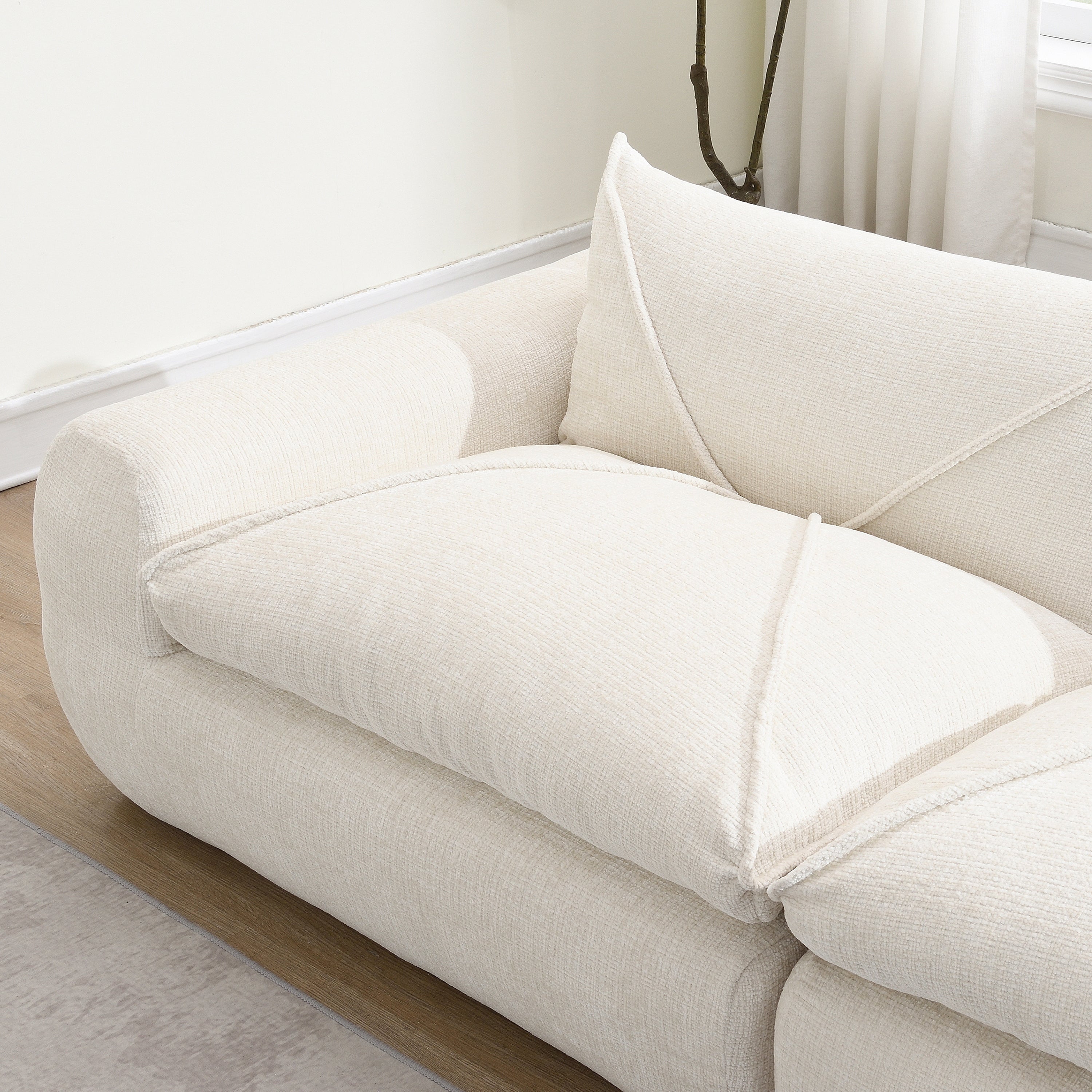 [VIDEO Provided] 116'' Fully Compressed Sofa with High Density Foam, No Assembly Required, Legless Design without Frame, Integrated Backrest and Seat Cushion, Free Combination, Particle Chenille