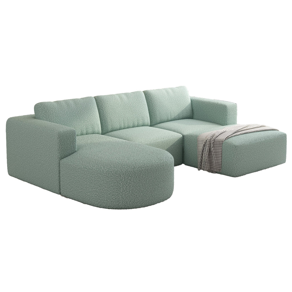 104.32*70.86 Modular Sectional Sofa Sleeper Couch, Sectional Sofa with Chaise and Ottoman, Convertible U Shaped Modular Sofa Set. Compressed spon, Light Green (Combo A+B+C+D)