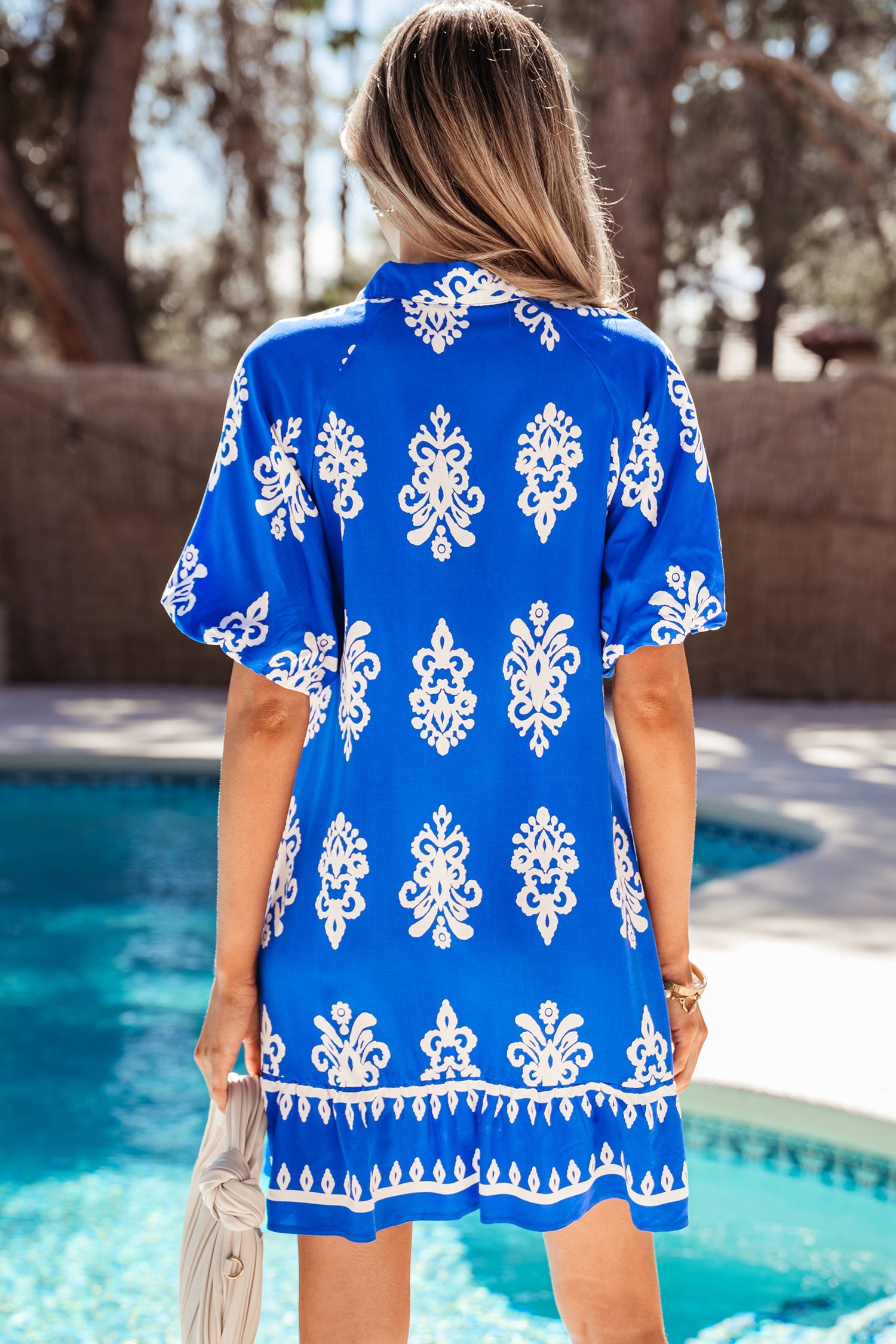 Boho Geometric Collared Button Front Mini Dress