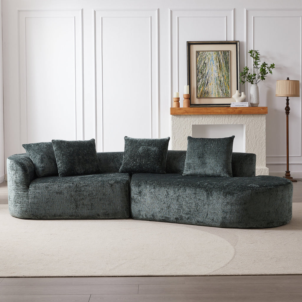 Modern Upholstered Oversized Sectional Sofa, 114-Inch Chenille 4-Seater Extra Deep & Wide Seat Curved Cloud Couch with 4 Throw Pillows, Free Combination Sofa Couch for Living Room,Bedroom