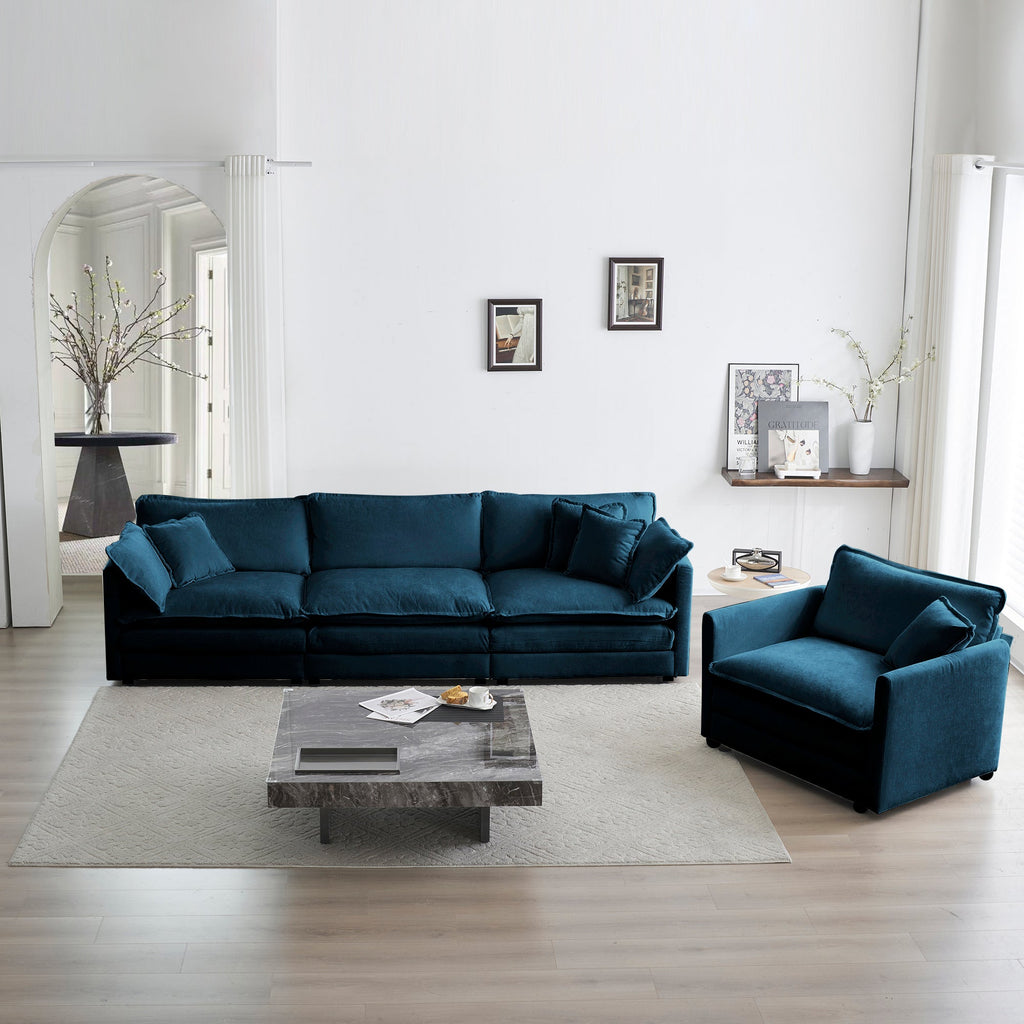 3-Piece Upholstered Sofa, Living Room Sectional Sofa Set Modern Sofa Couches Set , Deep Seat Sofa for Living Room Apartment, 1+3 Seat Blue