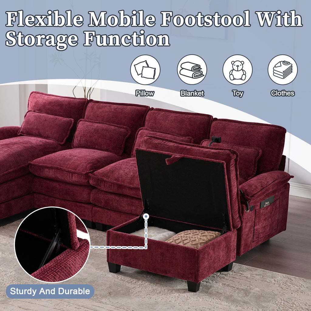 UNITED WE WIN 106' U Shape Sectional Sofa Cloud Couch for Living Room, Upholstery Comfy Modular Sofas, 4 Seat Chenille U-Shaped Sleeper Sofa with Chaise Lounge, Ottoman & Pillows