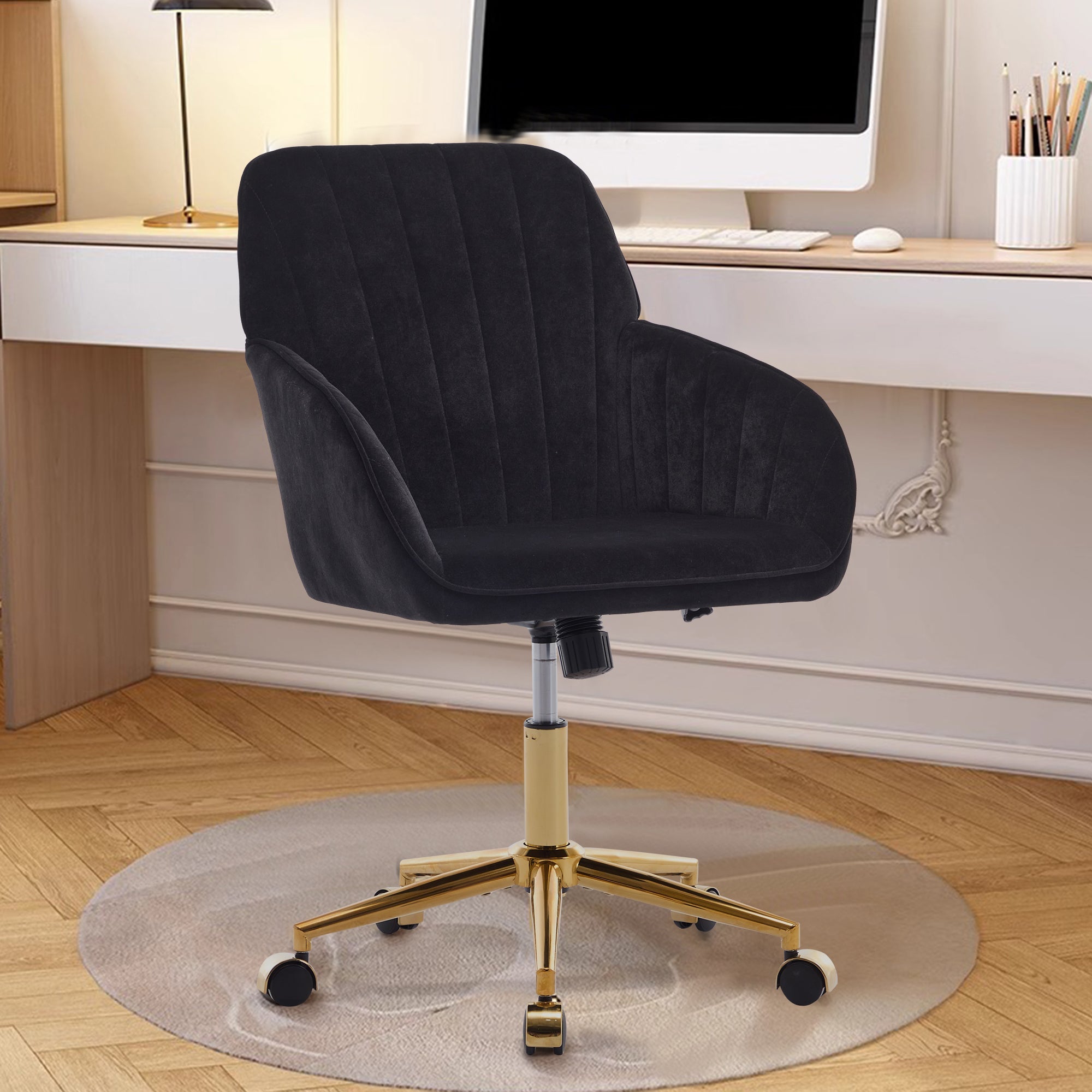 TY Adjustable Office Chair, Ergonomic Swivel Chair, Black Velvet, Comfortable for Long Sitting