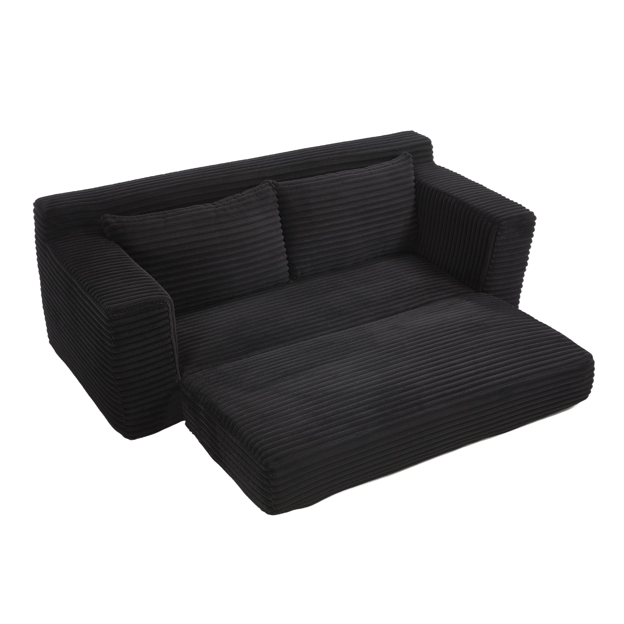 Loveseat Sofa  with Memory Foam & Steel Frame - No Assembly, Convertible 2-in-1 Design, Corduroy Fabric - Compact Couch for Small Spaces, Apartments, Home Office & Bedroom (Black)