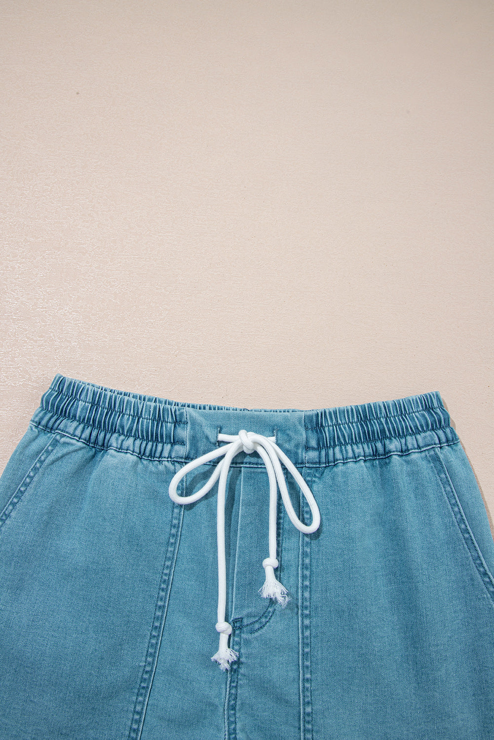 Denim Contrast Drawstring Elastic Waist Shorts