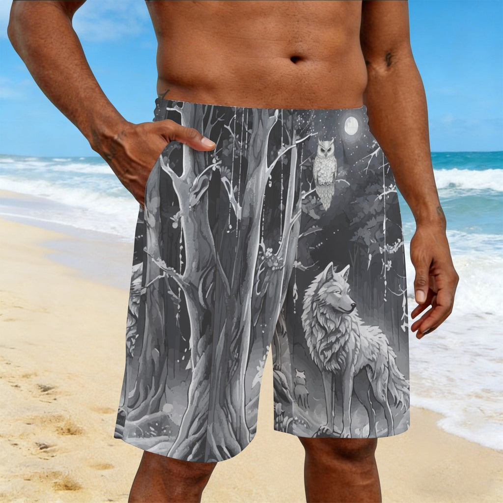 Wolf in Moonlit Forest Men's All Over Print Swim Shorts | Ships from USA