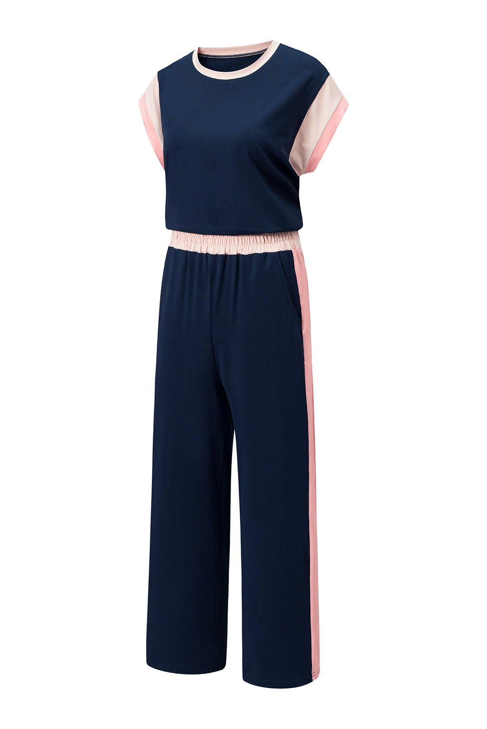 Colorblock Short Sleeve Top & Wide Leg Pants Set
