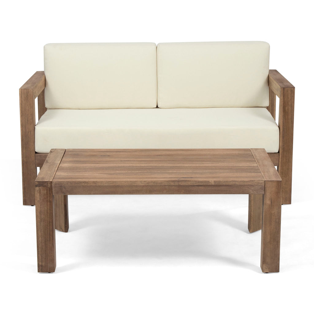 2 Piece Patio Set With Open-Back Loveseat And Coffee Table - Beige / Brown
