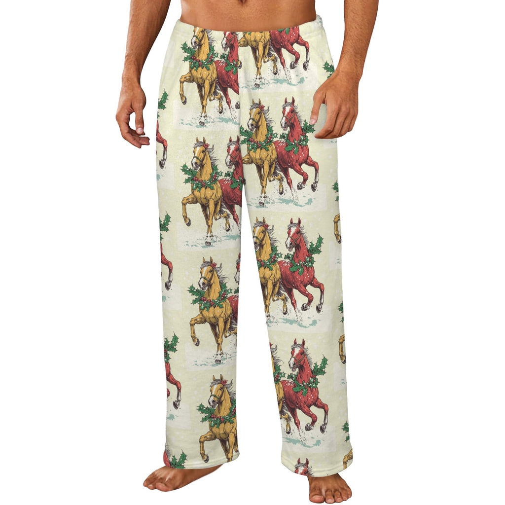 Horses at Christmas Men's Flannel Pajama Trousers (Made in the USA)