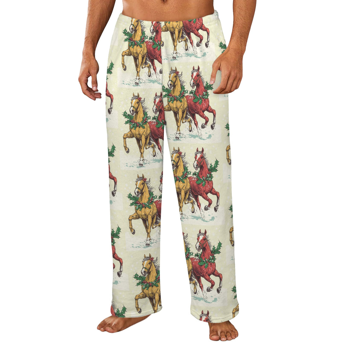 Horses at Christmas Men's Flannel Pajama Trousers (Made in the USA)