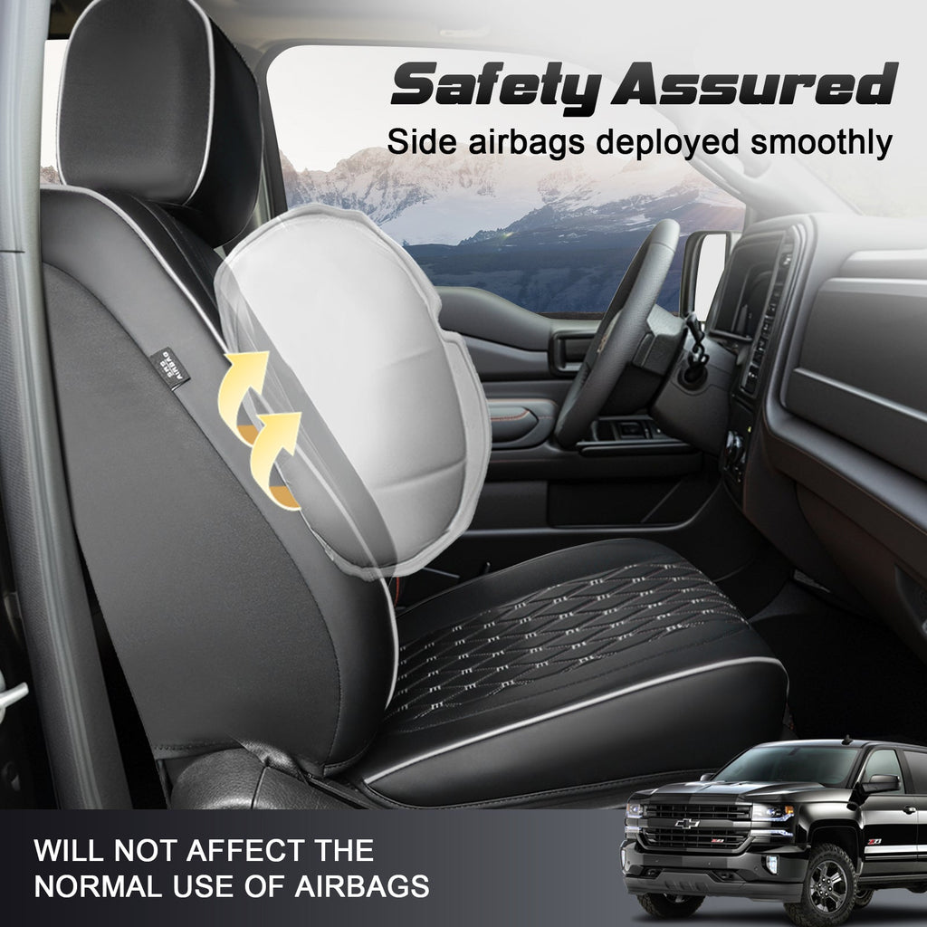 Umbrauto Seat Cover for Chevy Silverado/GMC Sierra 1500 2007-2013&2019-2026,3D Laser-Scan Custom Fit 2500/3500HD 2020-2026 Crew/Double Cab, Nappa Leather, Waterproof, Full Coverage, Airbag Compatible,Gray