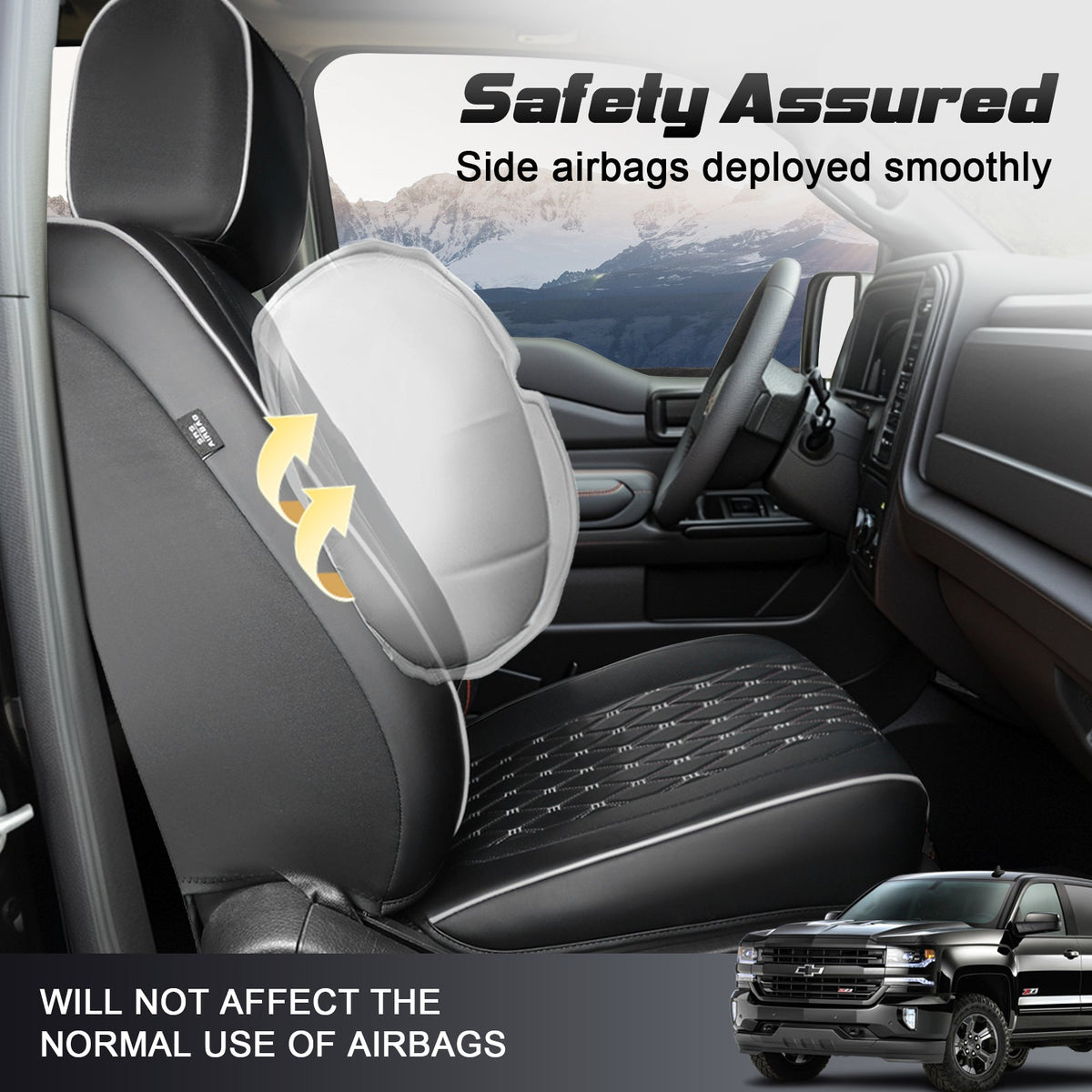 Umbrauto Seat Cover for Chevy Silverado/GMC Sierra 1500 2007-2013&2019-2026,3D Laser-Scan Custom Fit 2500/3500HD 2020-2026 Crew/Double Cab, Nappa Leather, Waterproof, Full Coverage, Airbag Compatible,Gray