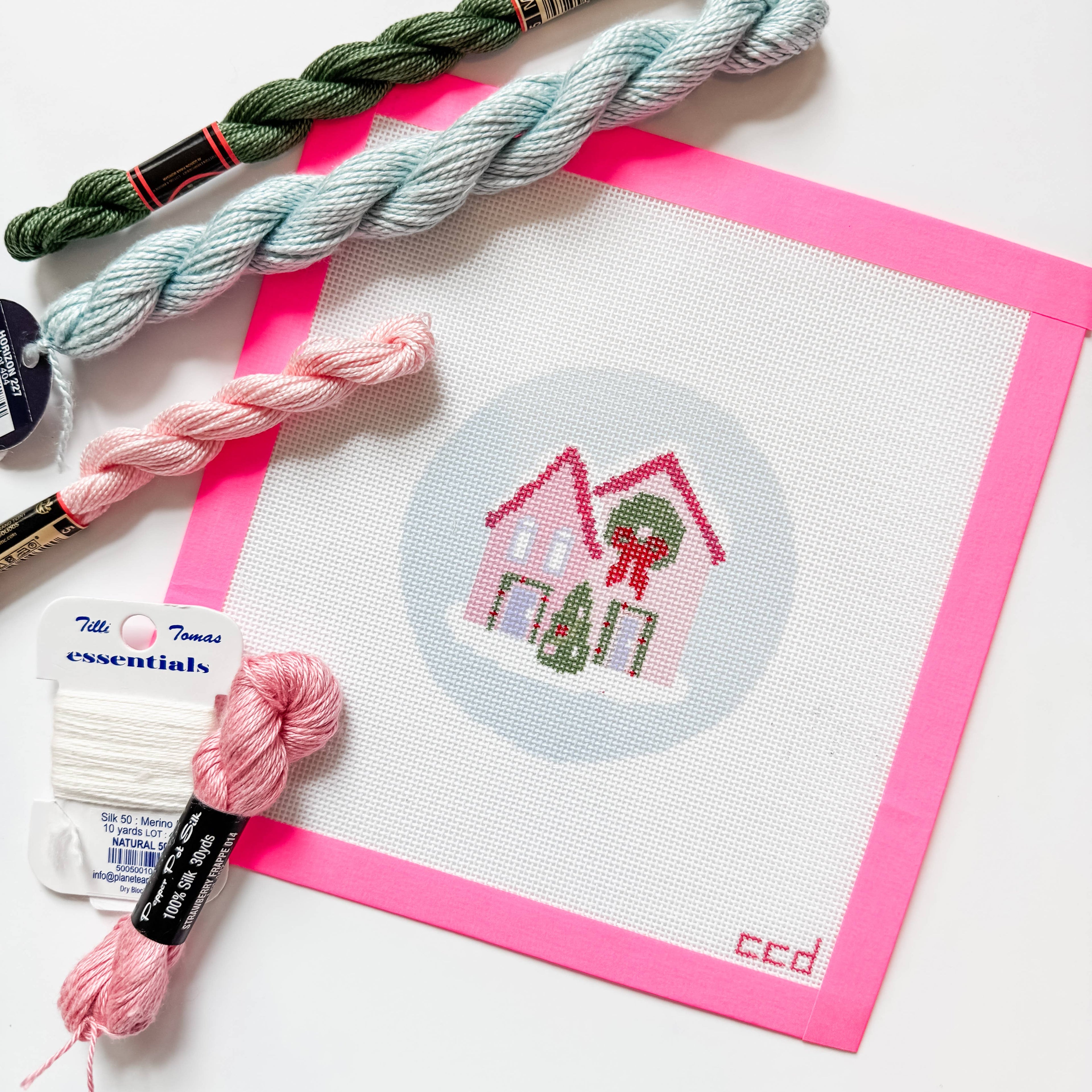 Cotswold Co Designs - Christmas Houses Ornament Needlepoint Canvas 18 Mesh 4”