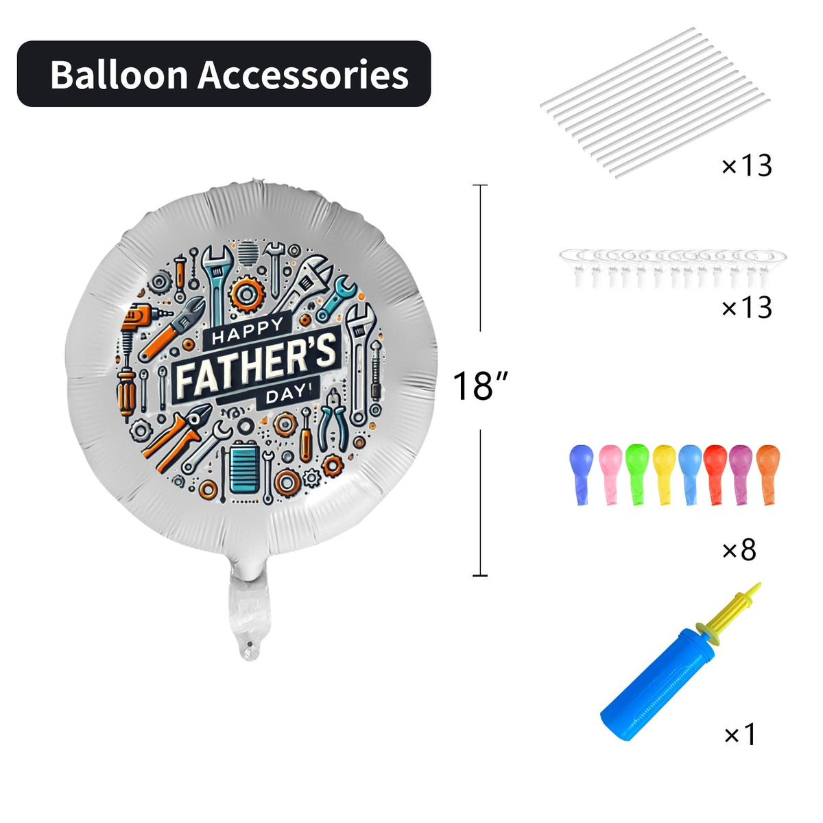 Happy Father's Day with Tools 18-inch Custom Aluminum Foil Balloons - Pack of 5 (Made in USA)