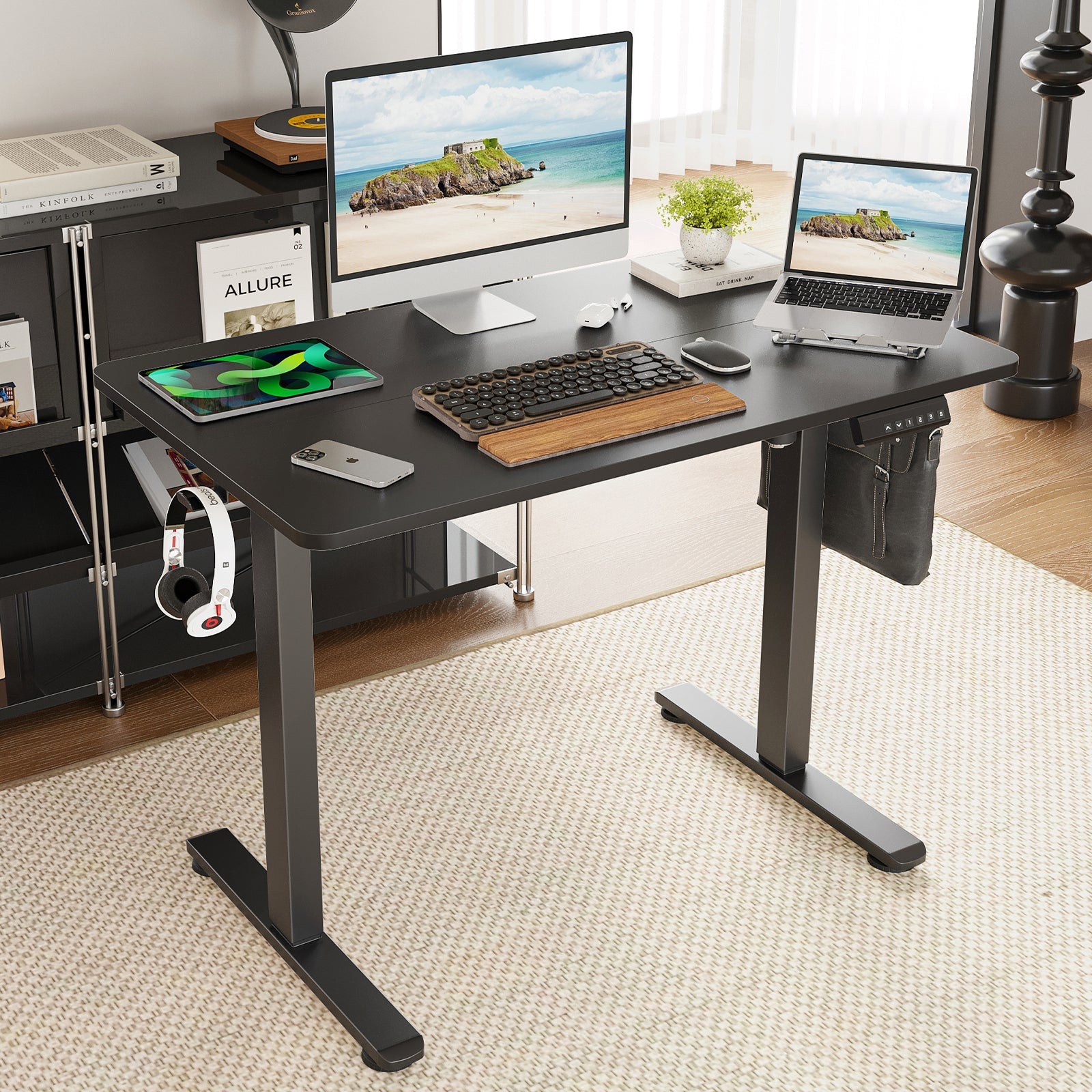 STARY Electric Standing Desk Adjustable Height Sit Stand Home Office Desk with Splice Board