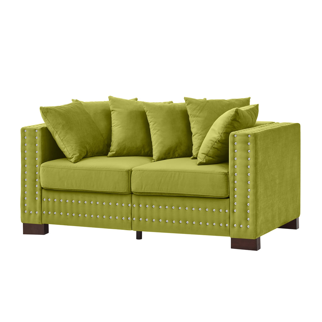 Modern Design Living Room Sofa 2+3 Seater Square armrest with Silver Nails Decoration Upholstered Velvet Couch Green