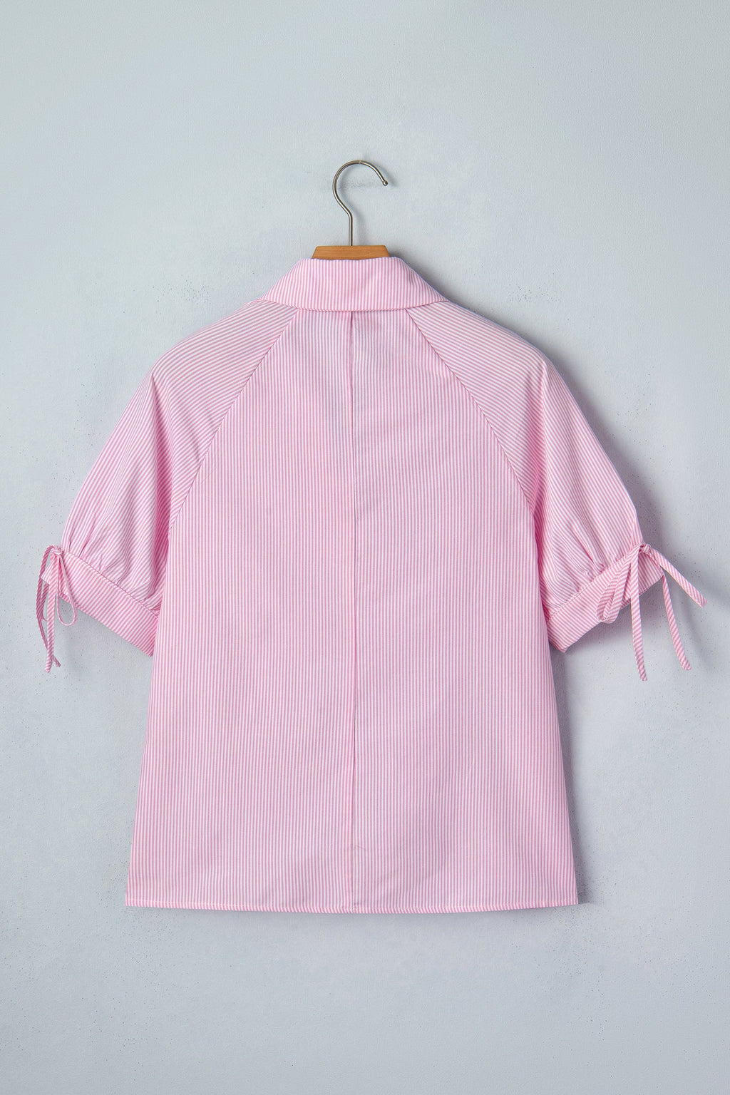 Stripe Tied Short Sleeve Collared Blouse