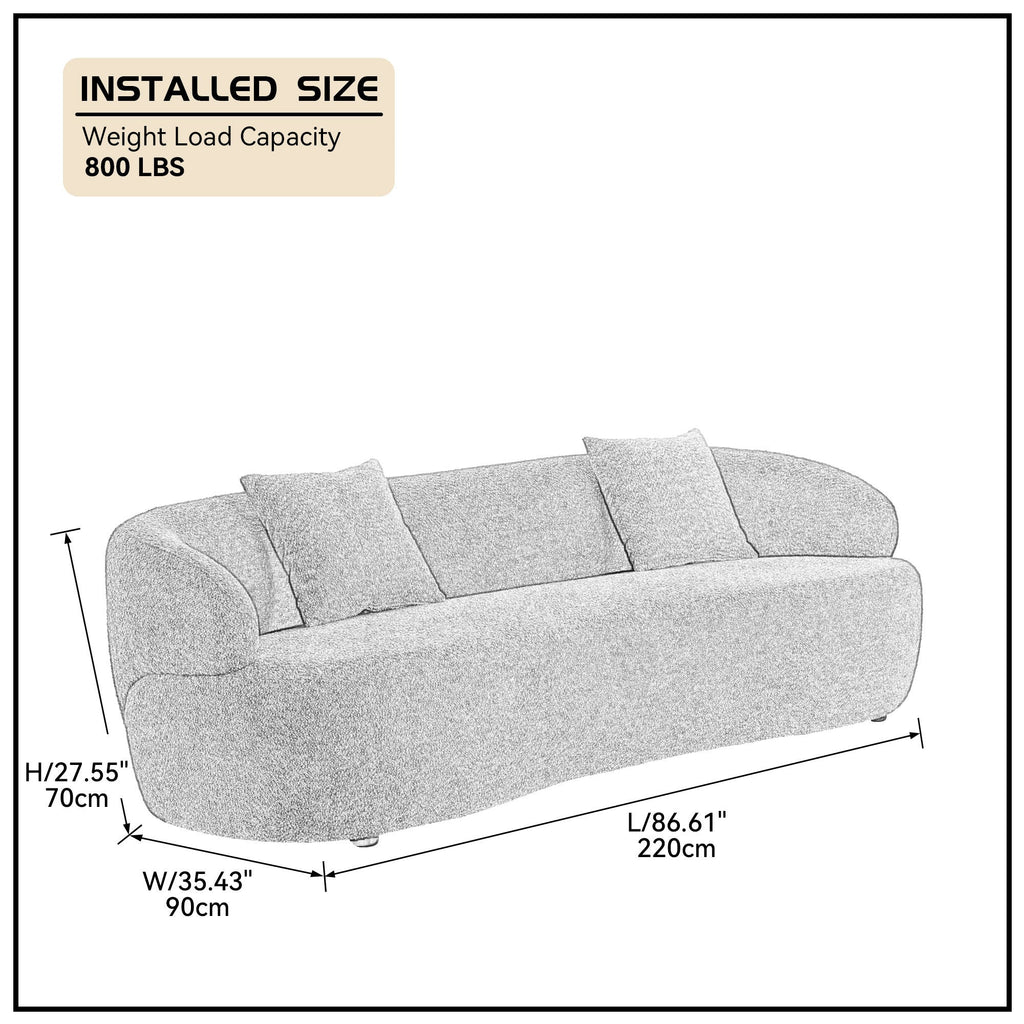 Mid Century Modern Curved Sofa, 3 Seat Cloud couch Boucle sofa Fabric Couch for Living Room, Bedroom, Office Beige