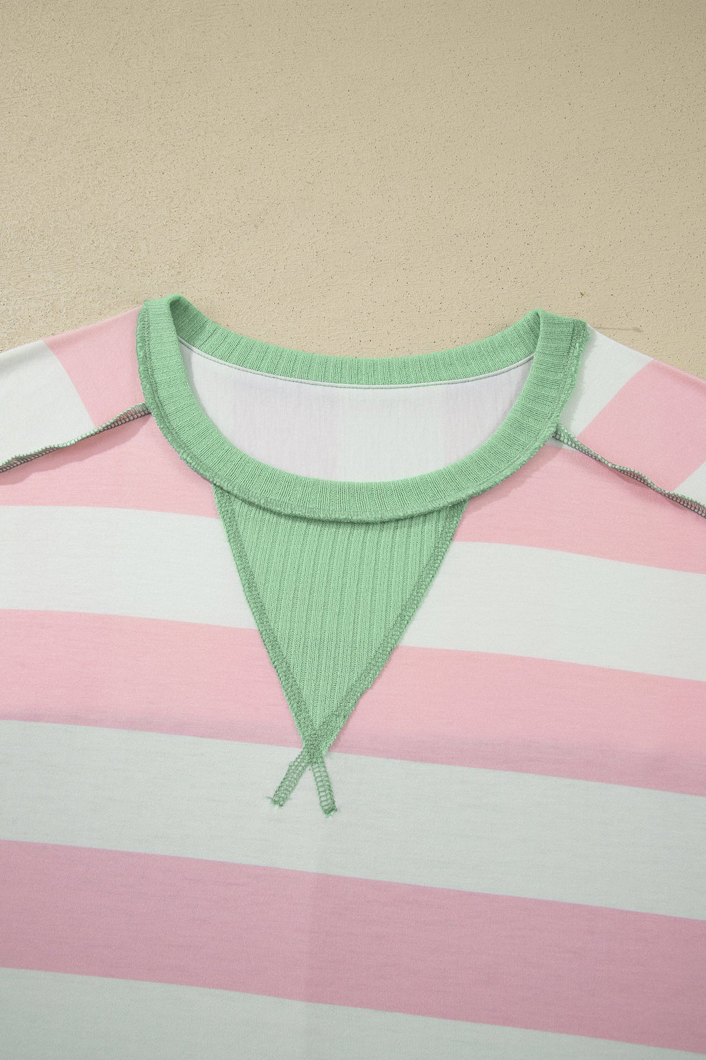 Stripe Exposed Seam Ribbed Patchwork Oversized Tee