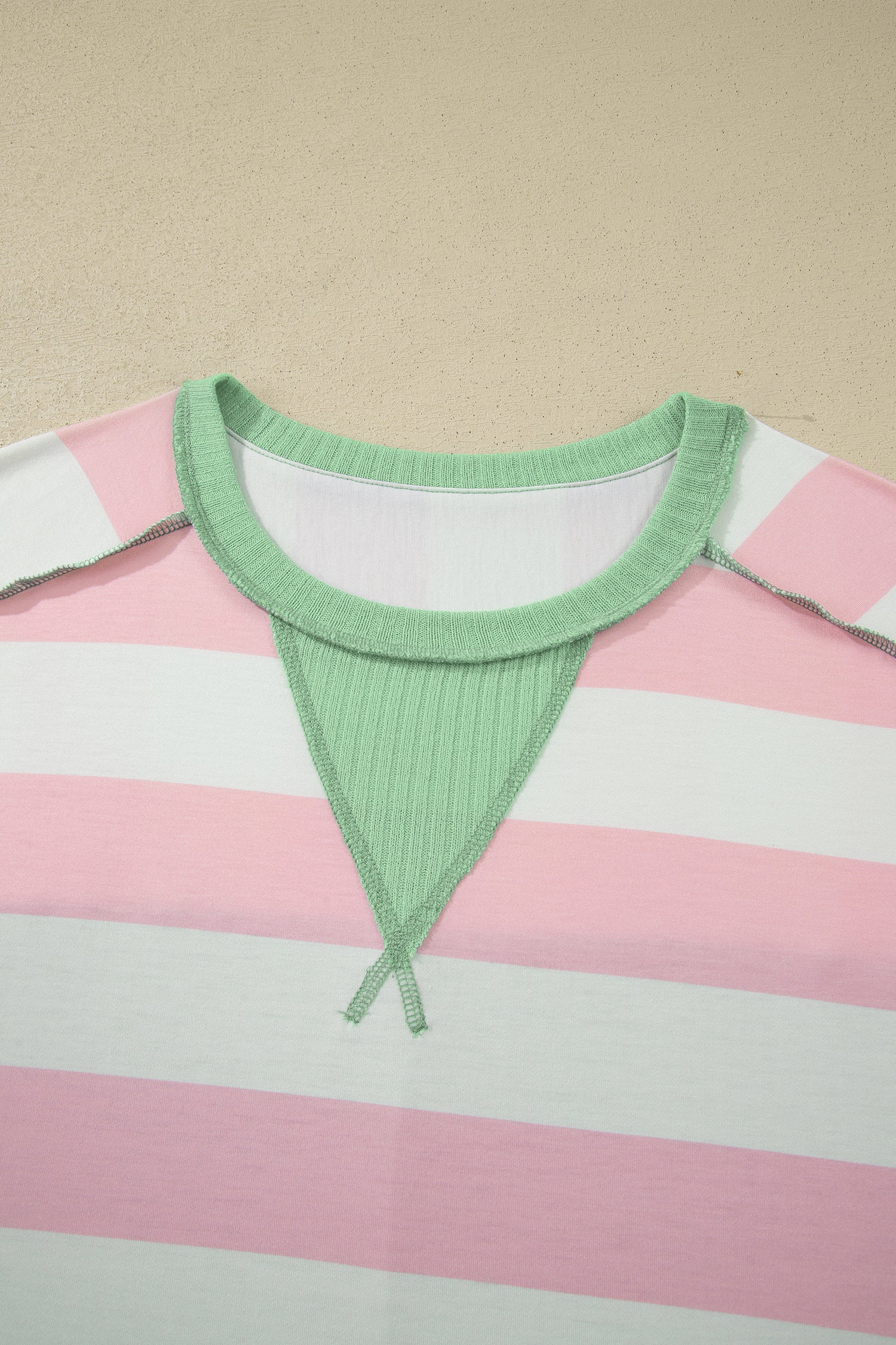 Stripe Exposed Seam Ribbed Patchwork Oversized Tee