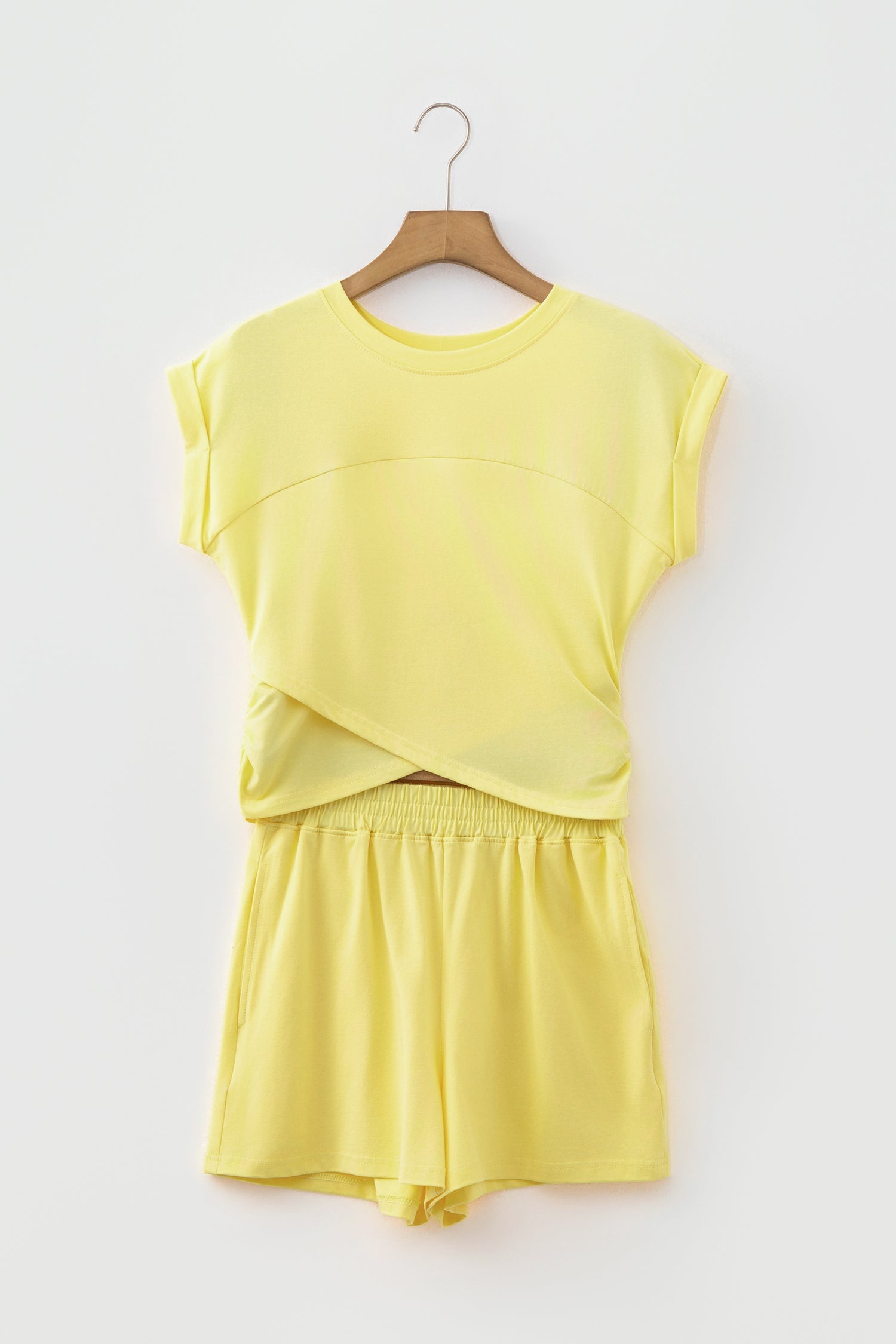 Solid Crop Top & Elastic Waist Short Set